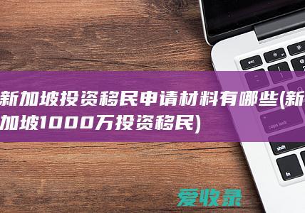 新加坡投资移民申请材料有哪些(新加坡1000万投资移民)